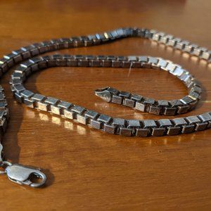 Vintage Stainless Steel Cube Linked Chain Necklace Made in Italy